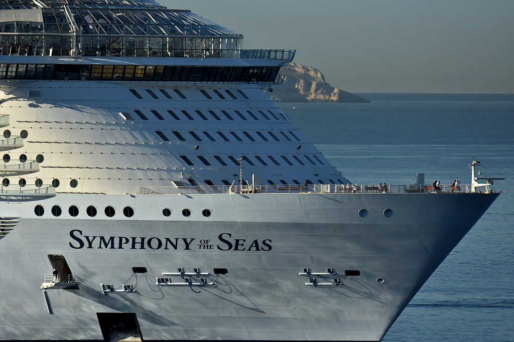 The passenger cruise ship Symphony of the Seas arrives at the French port of Marseille in the Mediterranean